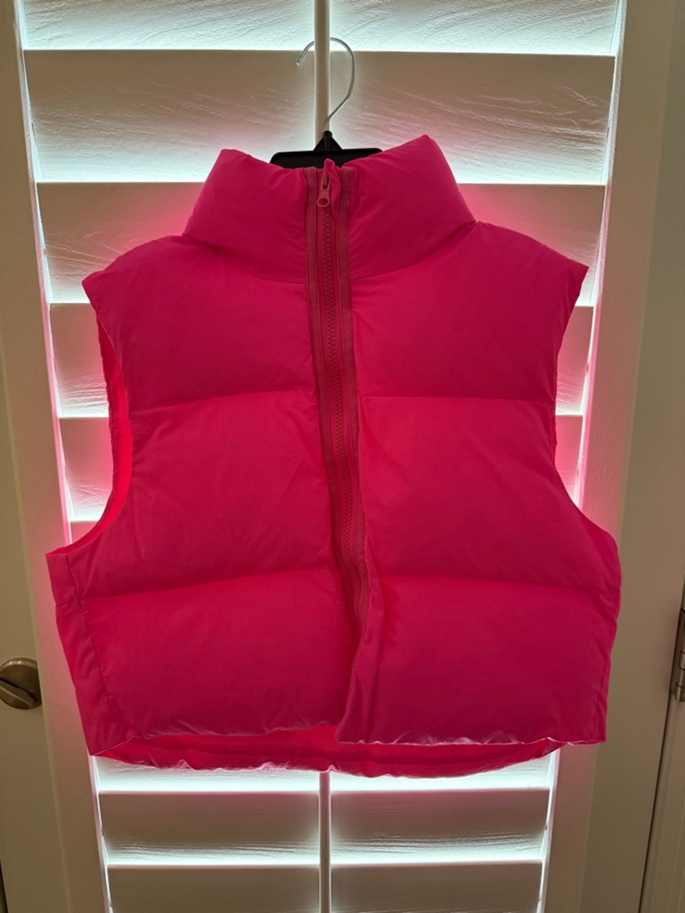 Hot Pink Puffer Vest - Sleeveless Zip Front